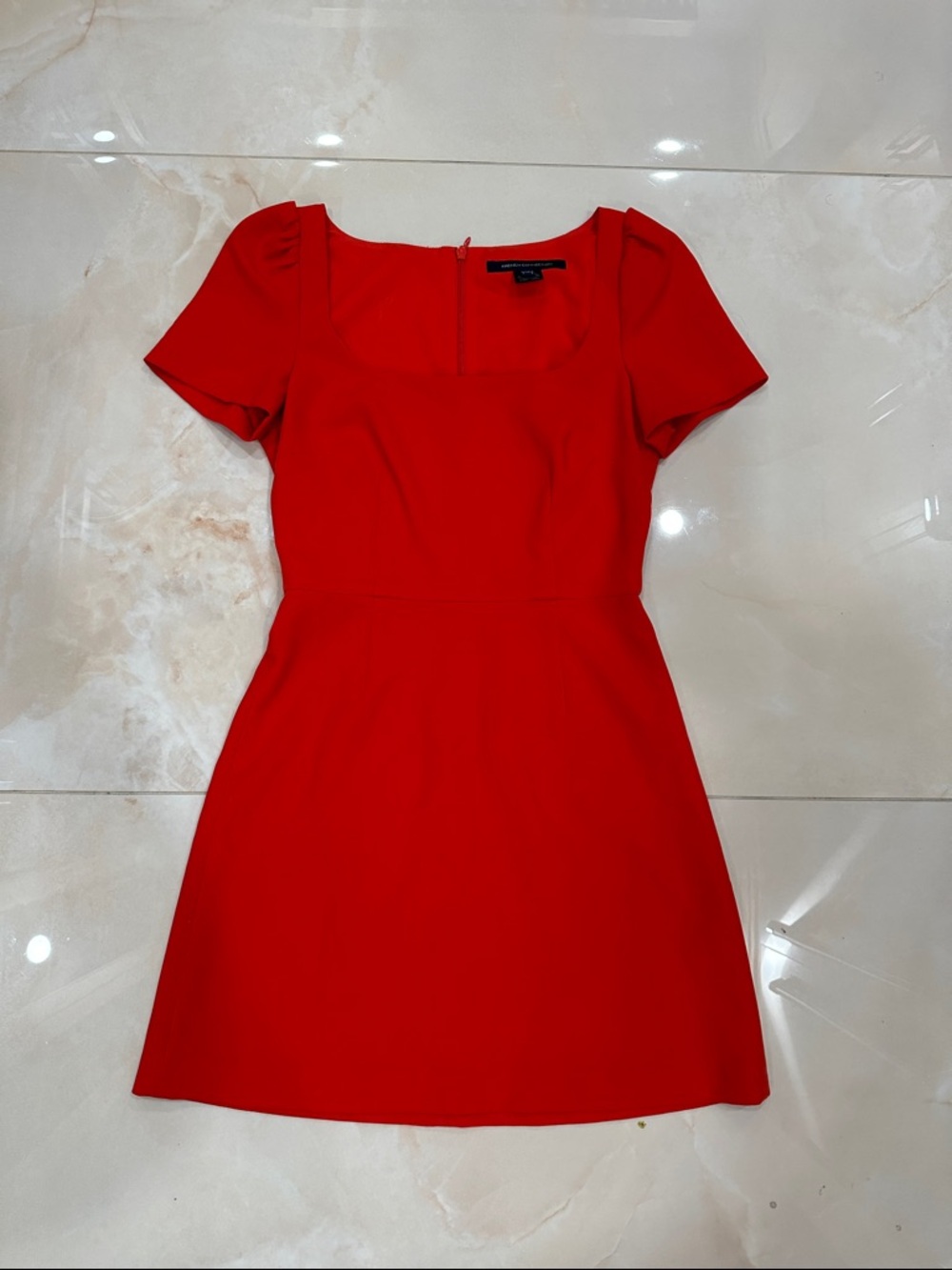 French Connection Vibrant Red/Orange Square-Neck Mini Dress